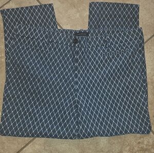 Ann Taylor Navy and White Diamond-Grid Skirt with Pink Accents